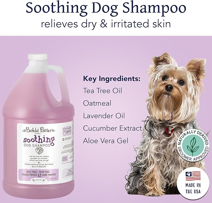 Bobbi Panter Soothing Dog Shampoo Tea Tree, Lavender, Cucumber & Oat Protein – Natural Formula for Sensitive Skin & Irritation Relief, Tear-Free, 30:1 Concentrate, 1 Gallon (Case of 4)