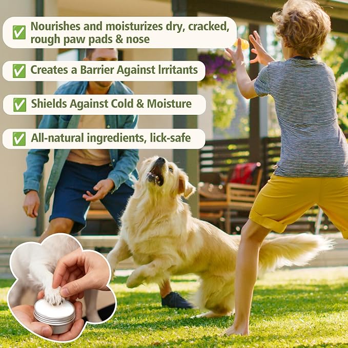 Dog Paw Balm & Nose Balm, Lick-Safe & Moisturizing | All-Natural Moisturizer & Soother for Dry | Deep Repair for Dry, Cracked Paws | Horse Hoof and Joint Care Friendly (Value Size 2.12oz)