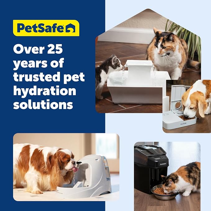 PetSafe Creekside Ceramic Pet Fountain, 60 Oz, Extra Filters | 60 Oz Capacity, Whisper-Quiet Flow, Includes 12 Extra Carbon & 2 Extra Foam Filters, Dishwasher Safe, Cats & Small Dogs