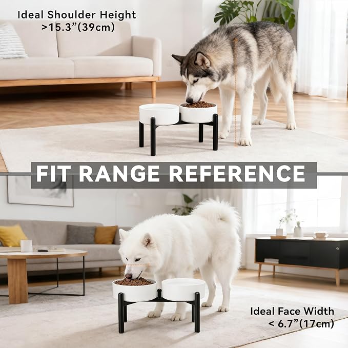 Raised Ceramic Dog Bowl Set with Stand, 7.5 Cups Elevated Dog Food Stand | 8.4'' Double Dog Food and Water Bowl Set, Non-Slip Dog Feeding Dishes for Small Breeds and Cats, 59.2 OZ, Green