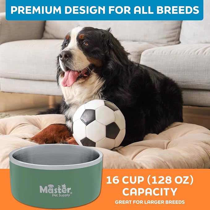 Master Pet Supply Stainless Steel Dog Bowls - 128 oz, Heavy Duty - Camo Patrol, Double Wall Extra-Thick Insulated, Non-Slip Pet Water Bowl for Dogs, Cats & Pets, Anti Rust Metal, Dish Washer Safe