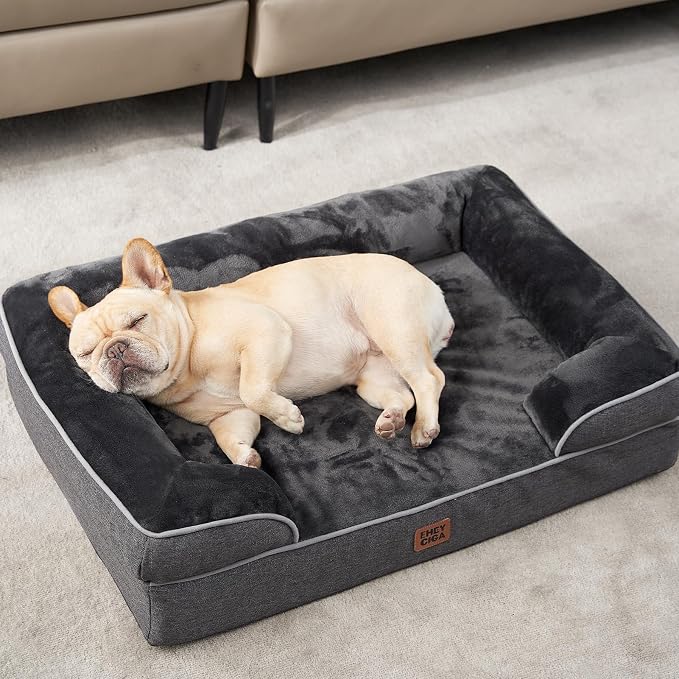 EHEYCIGA Orthopedic Dog Beds Large Sized Dog, Waterproof Washable Pet Bed | Non-Slip Bottom and Egg-Crate Memory Foam Dog Couch Bed with Washable Removable Cover, Dark Grey