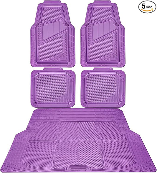 CAR PASS Heavy Duty Rubber Floor Mats Gray Car Mats Full Set with Trunk Cargo Liner - Universal Waterproof Floor Mats for Car SUV Truck, Durable All Weather Automotive Liner Mats (All Purple)