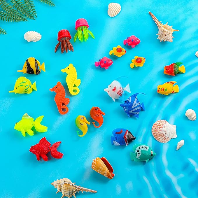 Weewooday 20 Pcs Artificial Moving Fishes Plastic Floating Lifelike Fish Tank Ornament Aquarium Decorations(Jellyfish and Seahorses)