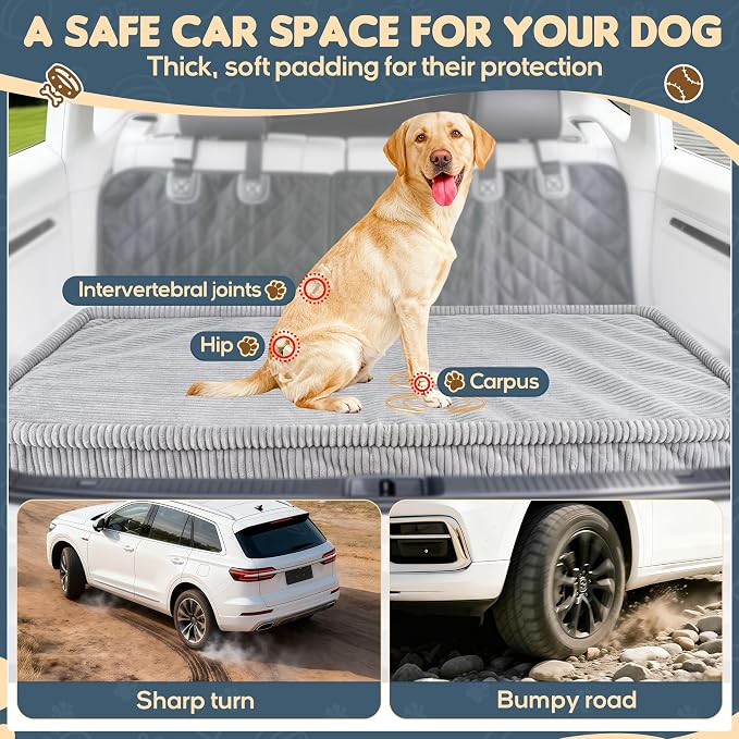 Loiion Dog Car Bed, Non-Slip Backseat Extender Pet Mat 56"x28.7"x2" | Removable, Washable Dog Bed With Waterproof Liner Protects Car Seats, Anti-Slip Travel Bed For Dogs