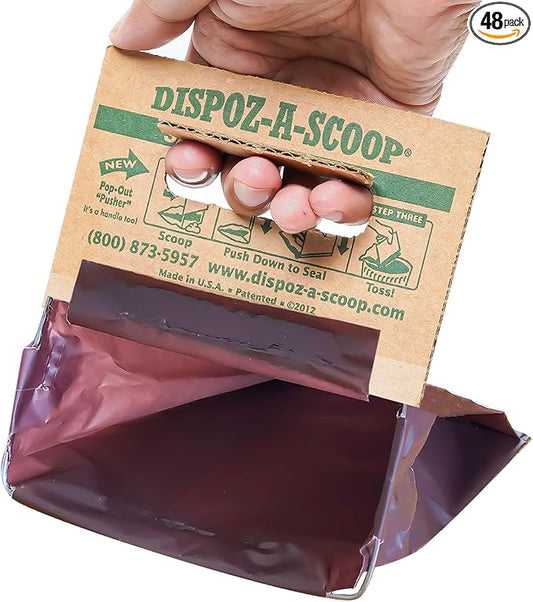 Dispoz-A-Scoop® 48 Pack"Scoop-Seal-Dispose” Dog Pooper Scooper with Bag Attachment, No-Touch Pooper Scoopers Solution, Portable Pooper Scooper for Dogs Large and Small, Dog Poop Scooper for Yard Walk