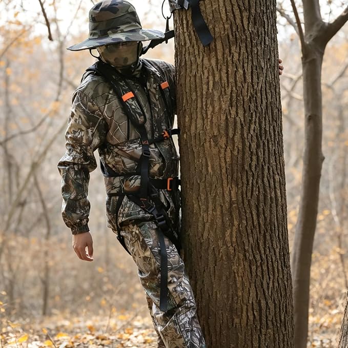 Tree Stand Harness, Hunter Safety System with Whistle Aid, Adjustable Lightweight Hunting Harness for Hunting M/L/XL