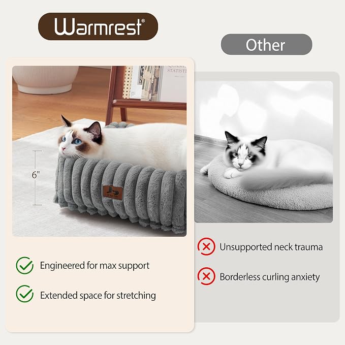 Cute Dog Bed for Small Dogs & Cats,Washable Fluffy Cat Beds for Indoor Cats, Rectangle Orthopedic Memory Foam Puppy Beds with Anti-Slip Bottom, 20 x19 x 7 Inches, Grey(20x19x6inchs)