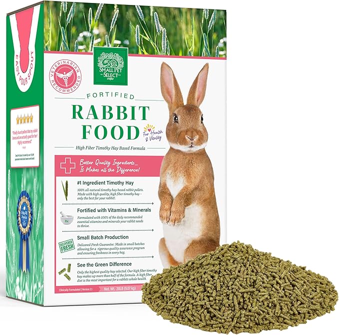 Small Pet Select Pet Rabbit Food, Pellets, Treats for Bunny Rabbits, For Health and Vitality, High Fiber Timothy Hay Based Formula, 20 lb