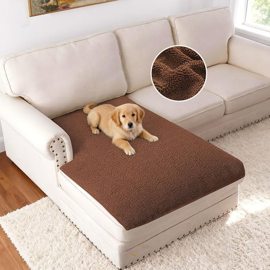 H.VERSAILTEX Non Slip Pet Couch Cover Chenille Dog Bed Protector Thick Soft Sofa Slipcover Pet Friendly Washable Couch Cushion Covers for Pets (40" x 50", Caramel)
