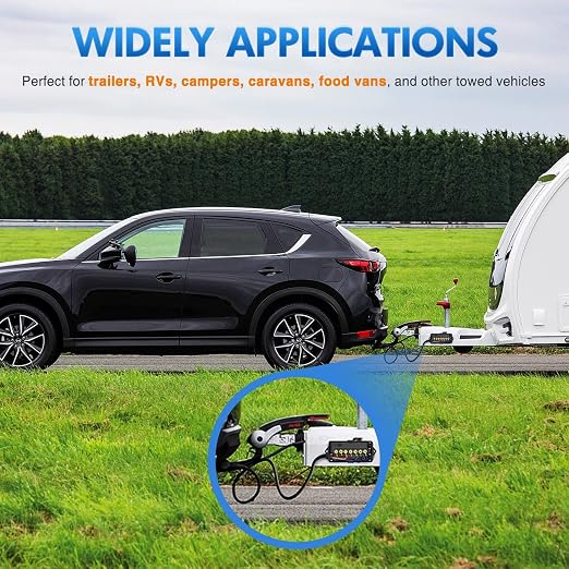 Nilight Heavy Duty 7 Way Inline Trailer Plug Extension 8FT w/Junction Box | Waterproof 7Pin RV Round Wiring Harness Extend Vehicle and Trailer Side Towing Car Color Coded for Campers Caravans Vans