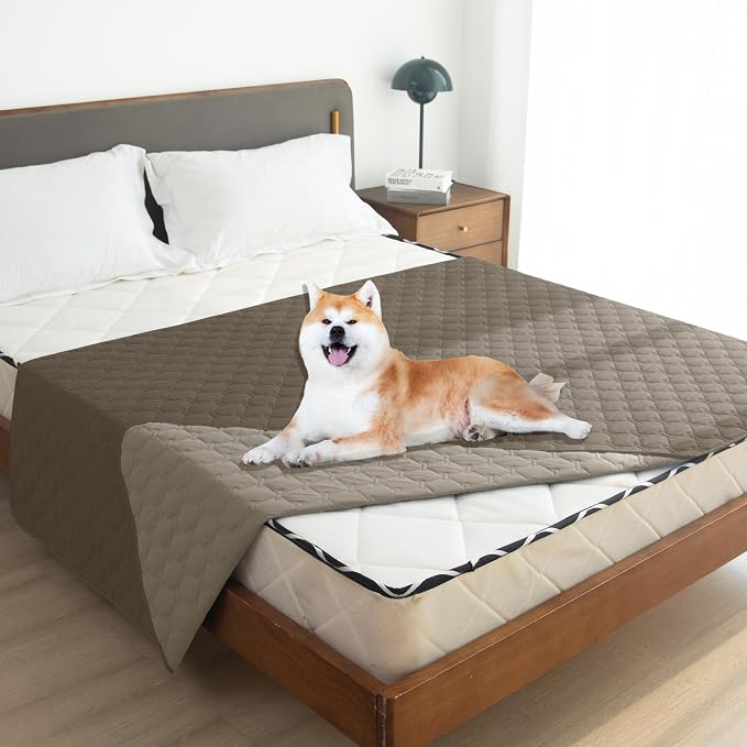 gogobunny Waterproof Dog Blankets for Large Dogs, Pet Bed Cover Breathable | Washable Pee Pads, Quilted Throw Blanket, Furniture Protector for Couch Sofa Bed Car, 82x82 Inch Dark/Light Walnut