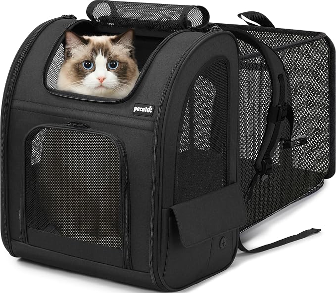 pecute Dog Backpack Expandable, Cat Carrier Backpack Breathable, Large | Durable Oxford Cloth, Lockable Zipper,Use for Pet Under 15 lbs to Travel