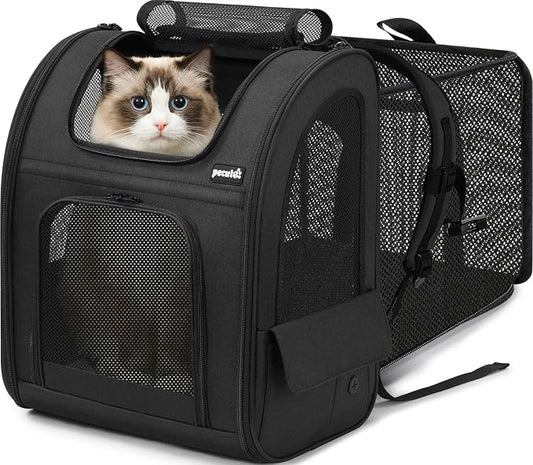 pecute Dog Backpack Expandable, Cat Carrier Backpack Breathable, Large | Durable Oxford Cloth, Lockable Zipper,Use for Pet Under 15 lbs to Travel