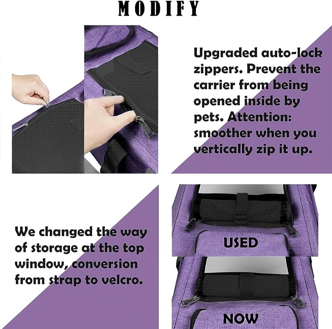 GAPZER Carrying Bag for Yorkie Dog Travel Kennel Ventilated Softside Pet Carrier Tiny Dog Crate for Teacup Poodle 12lb Large Kitty Transport Cage with Cover Chihuahua Supply Purple