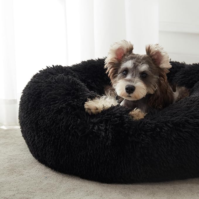 Calming Dog Bed & Cat Bed, Anti-Anxiety Donut Dog Cuddler Bed, Warming Cozy Soft Dog Round Bed, Fluffy Faux Fur Plush Dog Cat Cushion Bed for Small Medium Dogs and Cats | Fluffy Faux Fur Round Cuddler,Anti-Anxiety,Anti-Slip Bottom,Plush Pet Dog Beds fo...