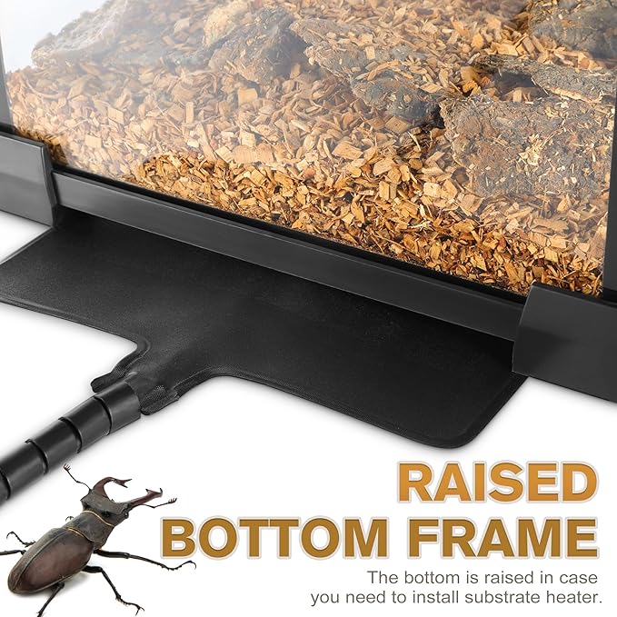 12"x8"x8" Reptile Terrarium, Escape-Proof Glass Terrestrial Vivarium for Hatchling Snakes Such as Corn Snakes, with Escape-Proof Lock & Feeding Hatch