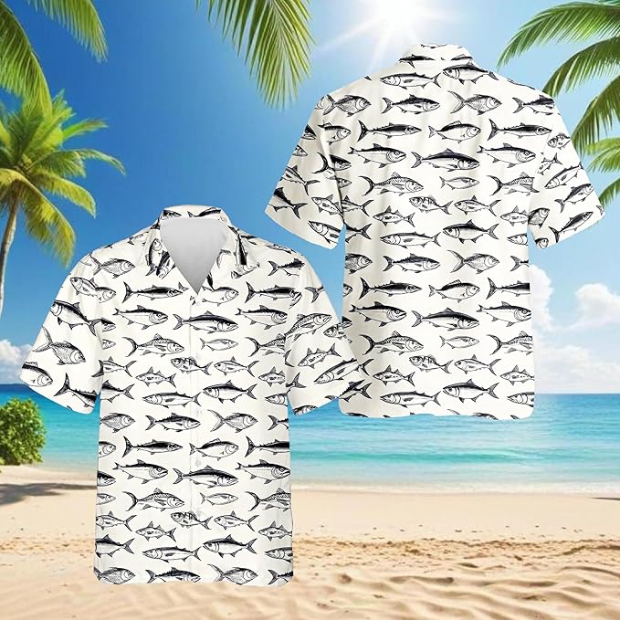 Fishing Crappie Hawaiian Shirt for Men, Button Down Summer Beach Short Sleeve, Fishing Lover Gifts, Sizes S-5XL