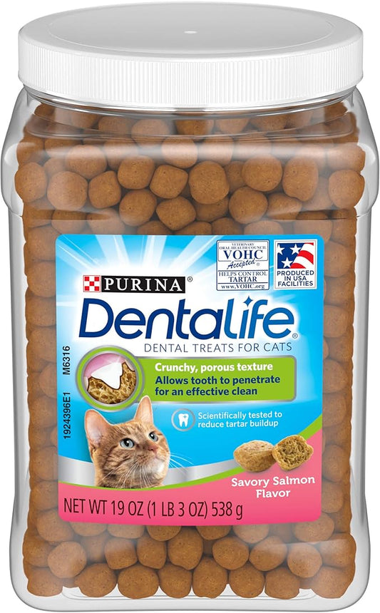 DentaLife Purina Made in USA Facilities Cat Dental Treats, Savory Salmon Flavor - 19 oz. Canister