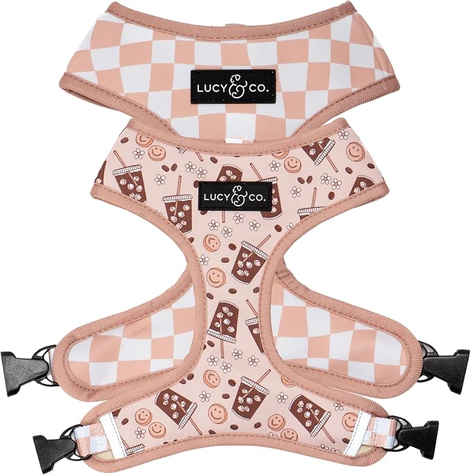 Lucy & Co. Reversible Dog Harness - Water-Repellent Neoprene, Dual-Print Design, Easy Swap Style, Adjustable Comfort Fit - Iced Coffee SZN Reversible Harness - Large