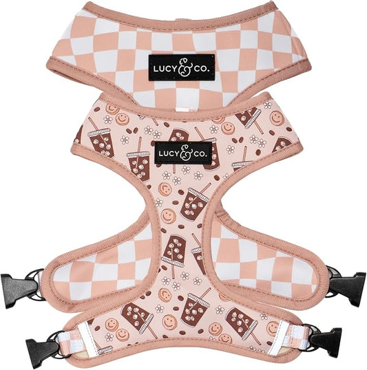 Lucy & Co. Reversible Dog Harness - Water-Repellent Neoprene, Dual-Print Design, Easy Swap Style, Adjustable Comfort Fit - Iced Coffee SZN Reversible Harness - Medium