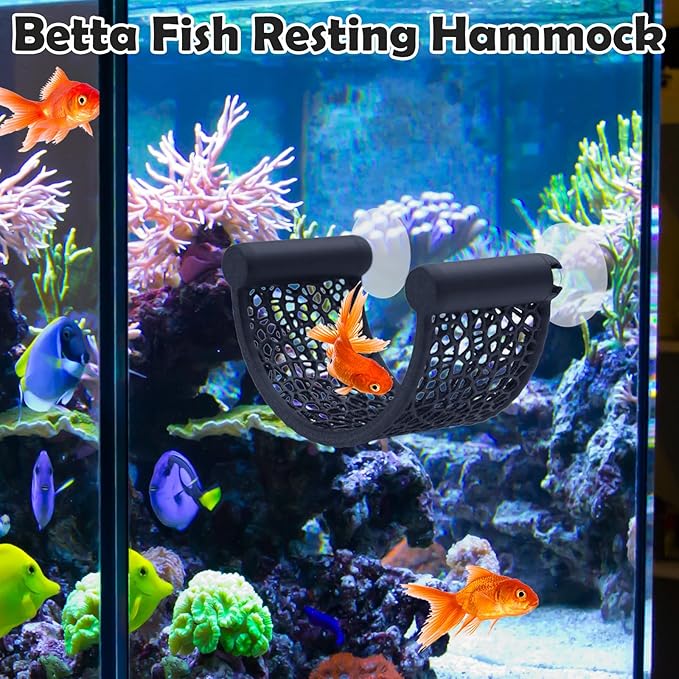 Betta Fish Hammock, U-Shaped Floating Fish Resting Spot with Suction Cup, Aquarium Decor for Small Tank, Tabletop Aquarium Accessories for Betta, Shrimp (Black)