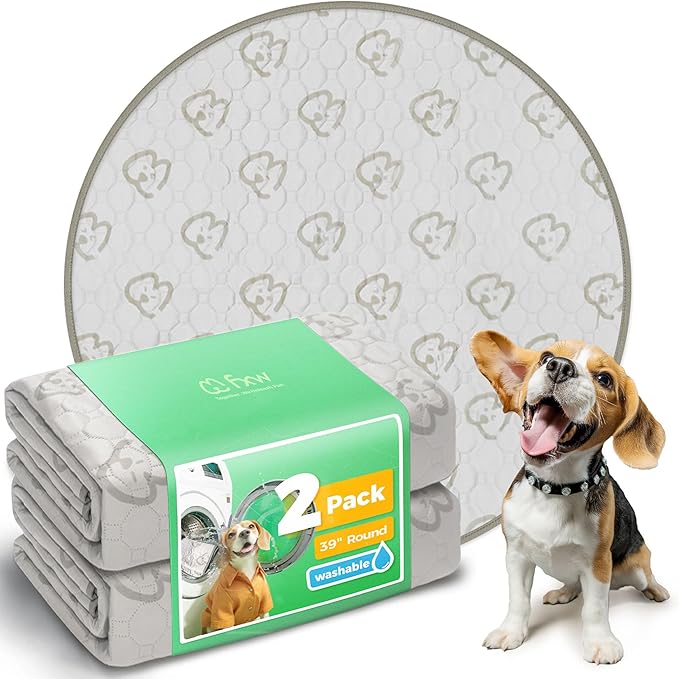 FXW Washable Pee Pads for Dogs, Super Absorbent, 39" Round, 2 Packs | Machine washable, Non-slip backing