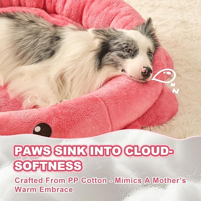 Cute Calming Dog Beds Clearance for Large and Extra Dogs, Anxiety Bolster Dog Bed with Octopus Shape, Pink, Red, XL, Boho, Round Pet Bed Cat with Removable Cushion