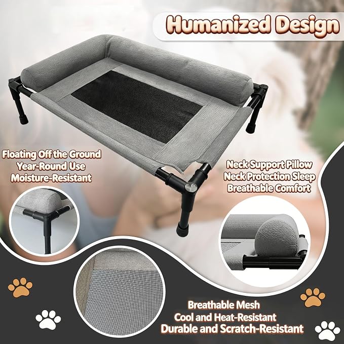 Raised Dog Bed for Small Dogs,Cooling Elevated Bolster Dog Cot,Indoor Outdoor Breathable Mesh Dog Hammock with Metal Frame,Dog Sofa Camping Dog Bed (31.5" L x 23.62" W x 6.69" H)