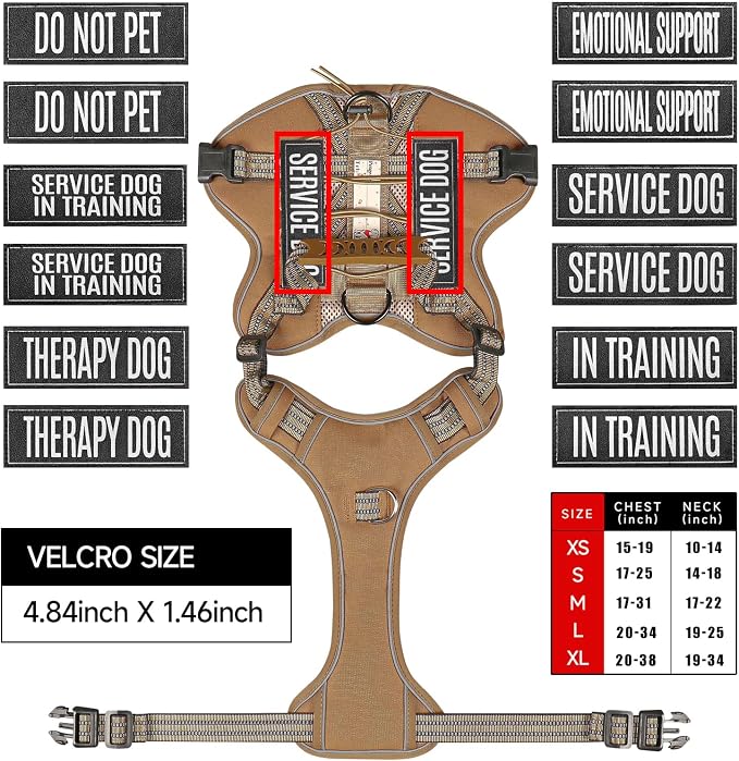 Service Dog Tactical Vest Harness and Leash Set Small Sized Dog Emotional Support- Tactical Dog Harness Training Collar with Name (Khaki, S)