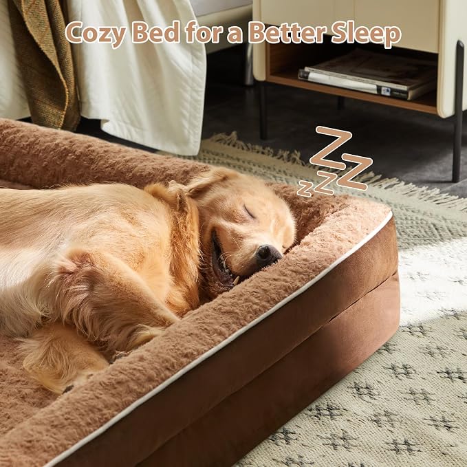 WNPETHOME Orthopedic Washable XXL Dog Bed for Senior Dog Cozy Sleep | Extra Large Waterproof Big Soft Dog Couch Sofa Bed for Dogs Relax with Removable Cover Supportive Pet Bed Brown 48x35 Inch