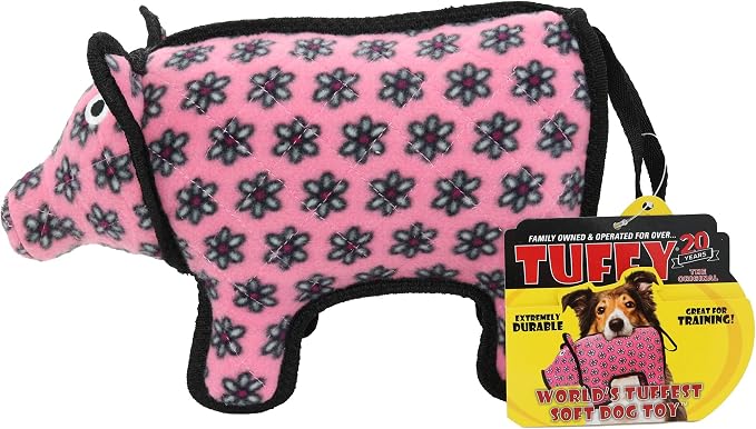TUFFY® : Medium Pig Dog Toy: Ultra Durable Plush Toy with Multiple Layers & Reinforced Seams, Washable and Floats, Original Construction