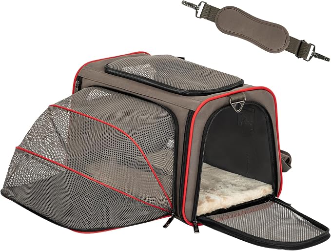 Petsfit Expandable Cat Carrier Dog Carriers,Airline Approved Soft-Sided Portable Pet Travel Washable Carrier for Kittens,Puppies,Removable Soft Plush mat and Pockets,Locking Safety Zippers | 17 x 11 x 11 in; sized for Delta Air Lines, with locking zipp...