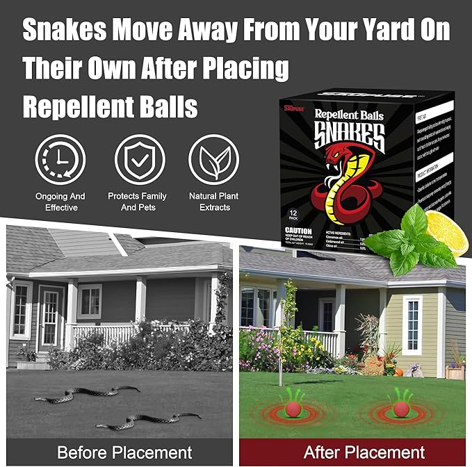 Snake Repellers For Outdoor And Patio Snake Repellent, Powerful And Natural Ingredients Snake Repellent Balls For Lawn, Garden, Fishing, Home, Camping Repel Snakes, Moths And Other Small Pests.12 Pack