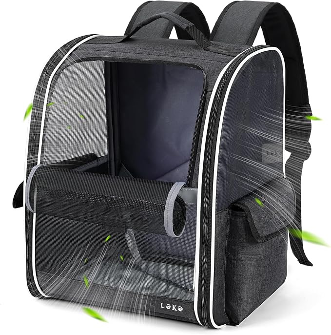 Lekereise Dog Carrier Backpack for Small Medium Dogs Cats up to 18 lbs, Breathable Pet Backpack Carrier with 3 Entrances, Collapsible Cat Backpack Carrier, Travel Hiking Puppy Backpack