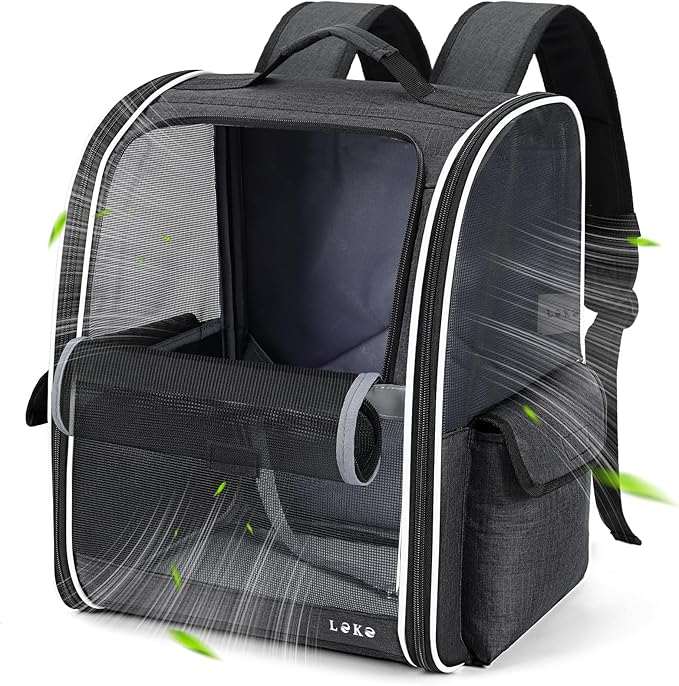 Lekereise Dog Carrier Backpack for Small Medium Large Dogs Cats up to 25 lbs, Breathable Pet Backpack Carrier with 3 Entrances, Collapsible Cat Backpack Carrier, Travel Hiking Puppy Backpack