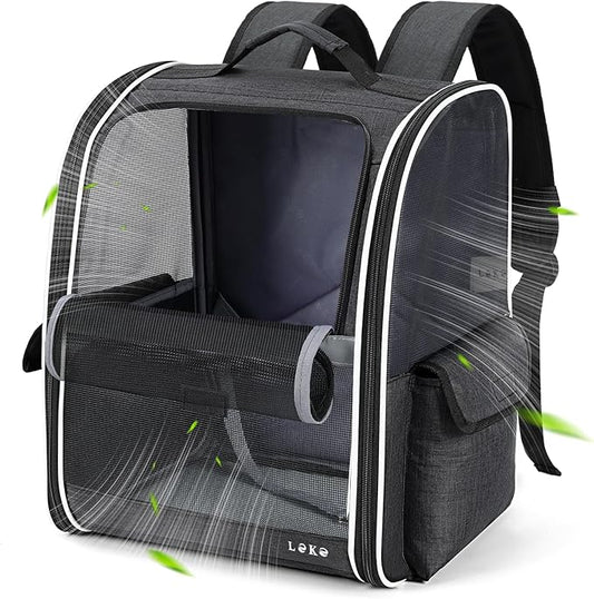 Lekereise Dog Carrier Backpack for Small Medium Large Dogs Cats up to 25 lbs, Breathable Pet Backpack Carrier with 3 Entrances, Collapsible Cat Backpack Carrier, Travel Hiking Puppy Backpack