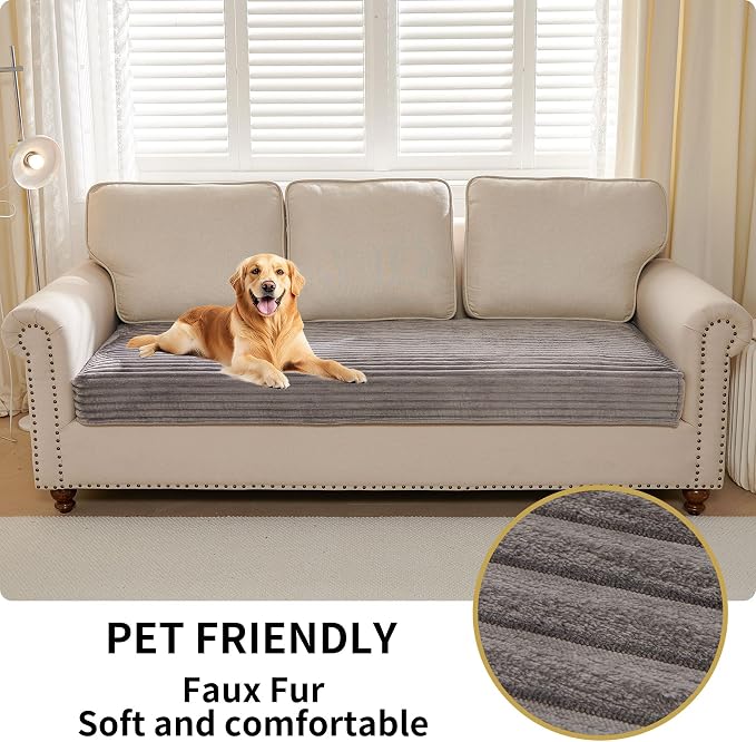 HAOMAIJIA Waterproof Couch Cover for Dogs Washable,Faux Fur Pet Couch Covers for Sofa,Soft Dog Bed Cover Non-Slip Couch Covers for 3 Cushion Couch Sofa Pet Friendly (Grey, 23" x 23" 2 Pack)