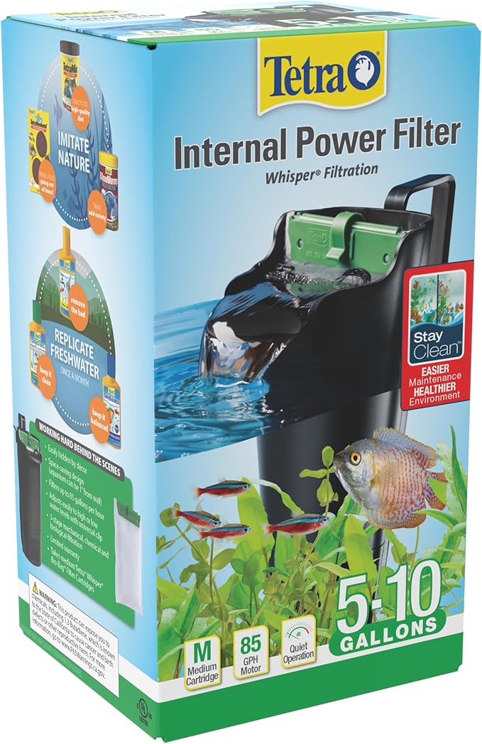 Tetra Whisper Internal Power Filter 5 To 10 Gallons, For aquariums, In-Tank Filtration, Black