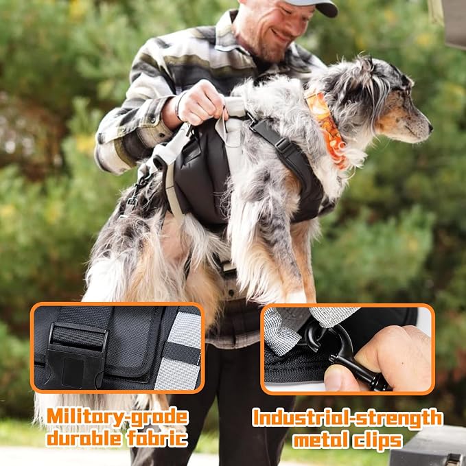 Dog Lift Harness for Large Dogs,Full Body Dog Sling Carrier, Black, Large | Help Support Big, Elderly Pet with Arthritis, Front/Rear Legs Assistance with Handle, for Lifting Injured Dogs Up Stairs