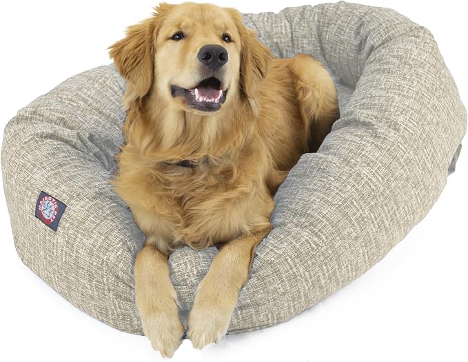 Majestic Pet Bagel Calming Dog Bed, 24 Inch Small, Round, Washable, Tan | Cozy Soft Fluffy Donut Pet Bed with Spine Support for Head Rest – Anti-Anxiety Comfort for Puppies & Dogs, 24x19x7 Inches