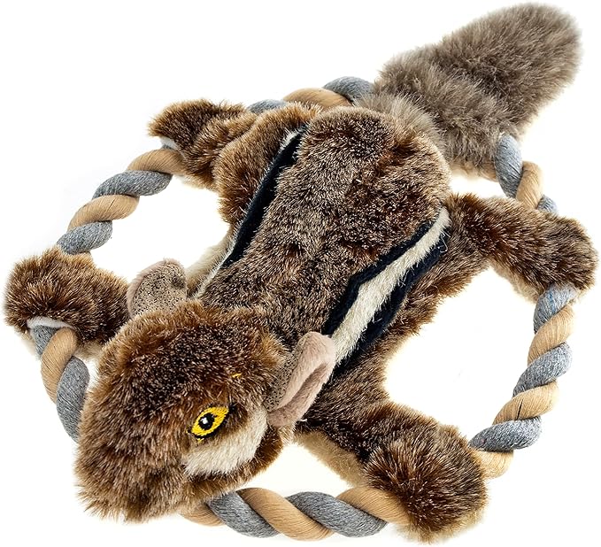 RUFFIN' IT Rhode Island Textile Woodlands Chipmunk Plush Dog Toy with Rope Chew Ring, Mutli, 8.5 inch (Pack of 1), All Breed Sizes
