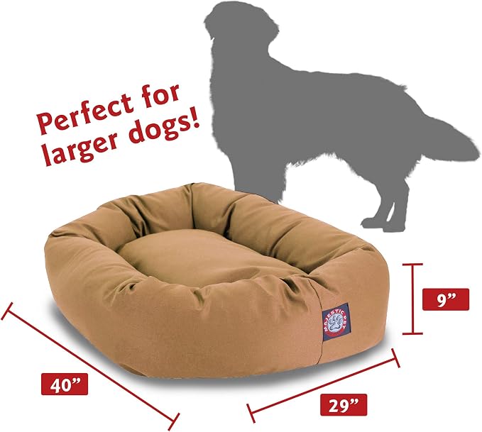 Majestic Pet Bagel Calming Dog Bed, 40 Inch Large, Round, Washable, Khaki | Cozy Soft Fluffy Donut Pet Bed with Spine Support for Head Rest – Anti-Anxiety Comfort for Puppies & Dogs, 40x29x9 Inches