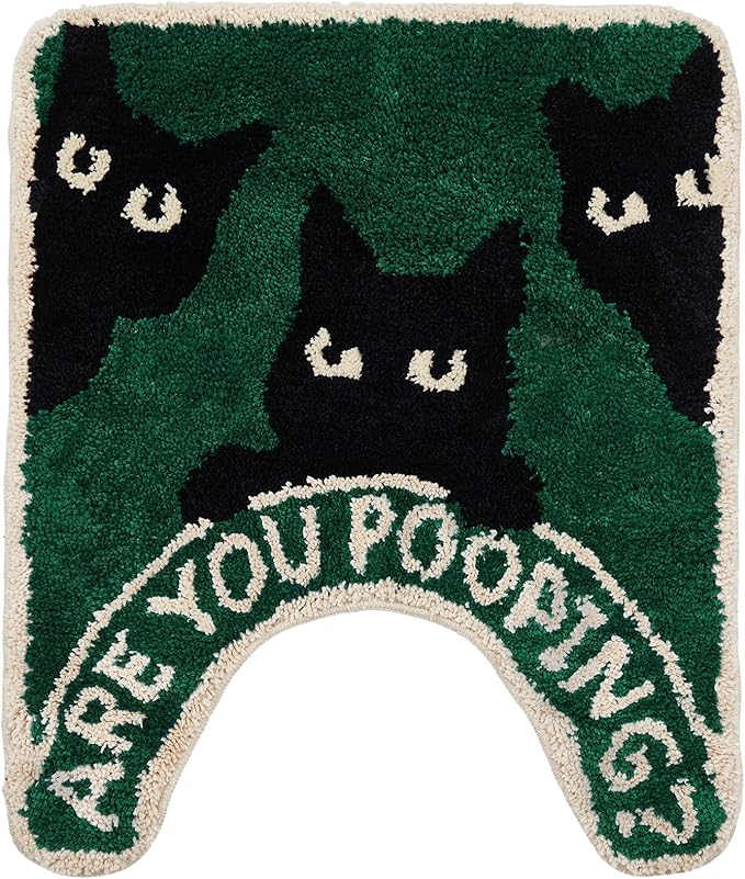 Drydiet Toilet Rug U Shaped Washable Soft and Absorbent Bathroom Rugs Non Slip Bath Mat Machine Wash Bathroom Contour Rug for Toilet Base, 24 x 20 Inch (Black Cat)
