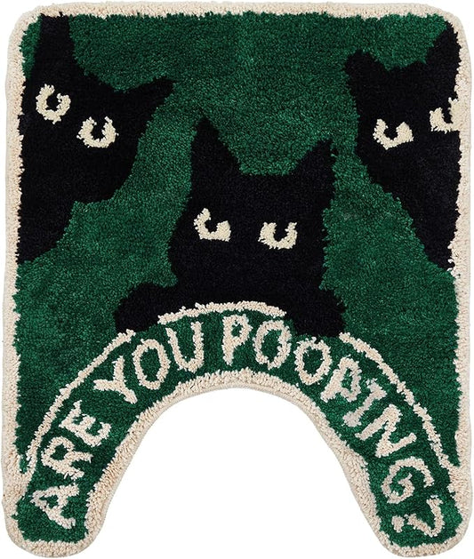 Drydiet Toilet Rug U Shaped Washable Soft and Absorbent Bathroom Rugs Non Slip Bath Mat Machine Wash Bathroom Contour Rug for Toilet Base, 24 x 20 Inch (Black Cat)