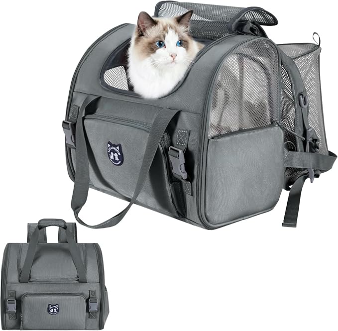 Expandable Cat Carrier Backpack for Large Cats - Airline Approved Pet Carrier Backpack for Small Dogs, Hiking & Travel, Waterproof with Breathable Mesh, 14lbs Capacity (Dark Grey, Standard)