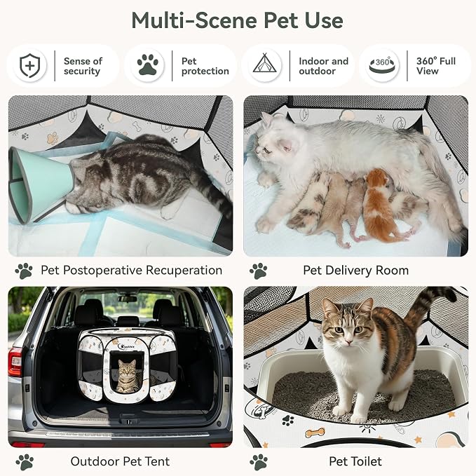 Siedihit Dog Cat Playpen, Puppy Pet Playpen Indoor for Small Dog Crate Tent | Cage Outdoor, Portable Pop Up Dogs Enclosure Kennel with Carrying Case for Dogs/Cats/Rabbits (Cute, Small)