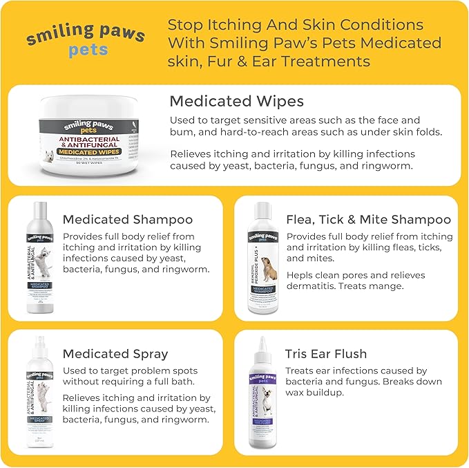 Smiling Paws Pet Medicated Shampoo for Dogs & Cats - Dog Shampoo for Smelly Dogs - Passionfruit Scent (16oz)