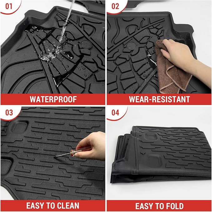 Cargo Mat with Floor Liner Compatible with 2021-2025 Jeep Wrangler JL Unlimited 4XE 4 Door, Cargo Liner TPE Floor Mat for 2024 Jeep Wrangler JL/JLU Accessories(Cargo Mat+Floor Mat)