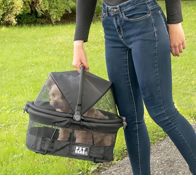 Pet Gear No-Zip View 360 Pet Carrier & Car Seat, Jet Black, 15" | Ultra Lite, Push Button Entry, For Small Dogs & Cats, 360 Degree Visibility, Safety Carrier